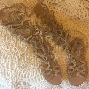 gladiator steve madden tan suede lace up sandals 7